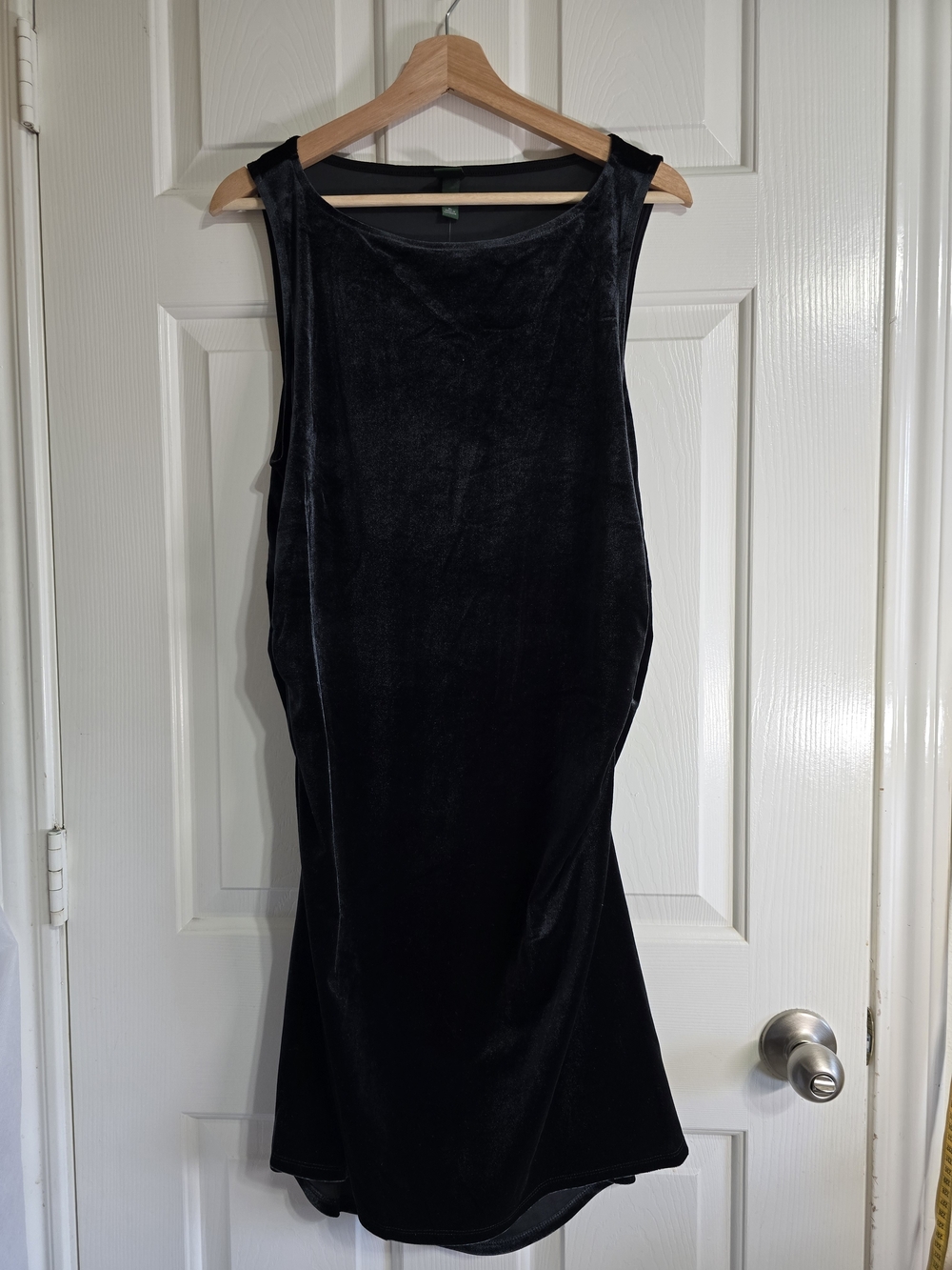 Wild Fable Black Velvet Ruched Bodycon Dress Scoop Neck Midi Length XL